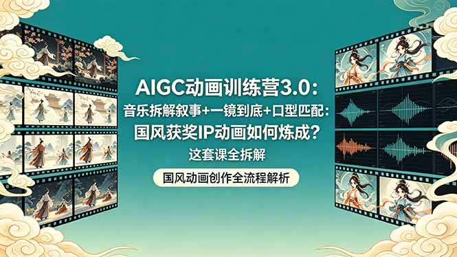 AIGC动画训练营3.0：音乐拆解叙事+一镜到底+口型匹配：国风获奖IP动画如何炼成？这套课全拆解-聊项目