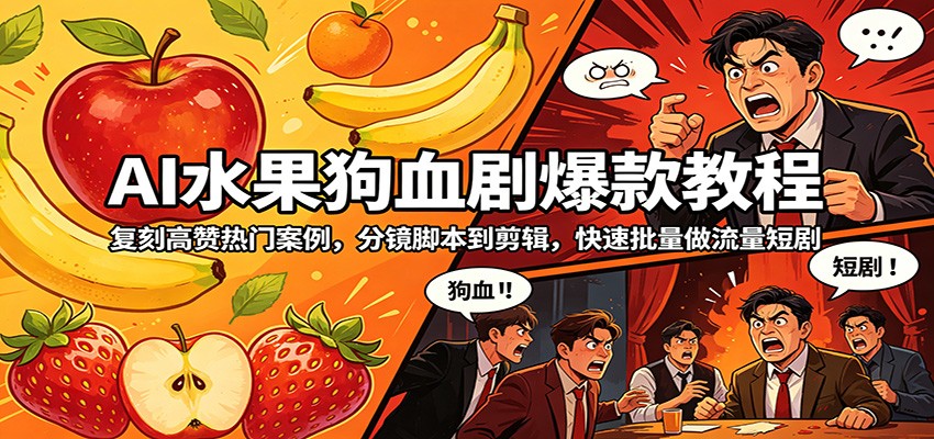 AI水果狗血剧爆款教程：复刻高赞热门案例，分镜脚本到剪辑，快速批量做流量短剧-聊项目