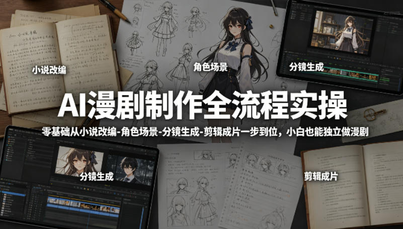 AI漫剧制作全流程实操，零基础从小说改编-角色场景-分镜生成-剪辑成片一步到位，小白也能独立做漫剧-聊项目