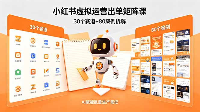 小红书虚拟运营出单矩阵课：30个赛道+80案例拆解，AI赋能批量生产笔记-聊项目