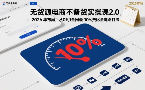 无货源电商不备货实操课2.0，2026年布局，从0到1全网最低10%费比全链路打法【更新26年5月】-聊项目
