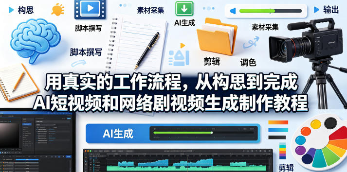 用真实的工作流程，从构思到完成AI短视频和网络剧视频生成制作教程-中英字幕-聊项目