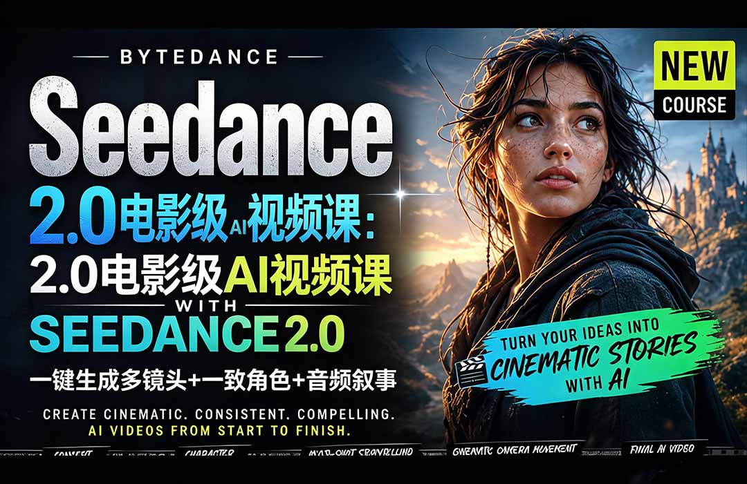 Seedance 2.0电影级AI视频课：一键生成多镜头+一致角色+音频叙事-聊项目