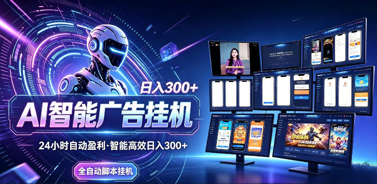AI智能广告挂G项目,无需人工,单机稳定日入200+,可矩阵放大,24小时不间断刷广告賺收益【揭秘】-聊项目