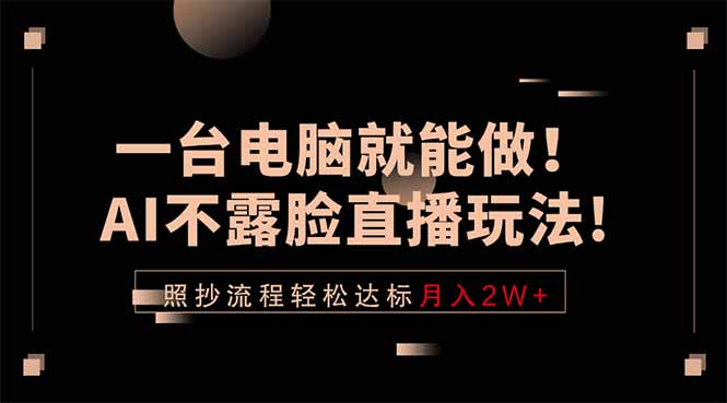 一台电脑就能做！AI不露脸直播玩法，照抄流程轻松达标月入2W+-聊项目