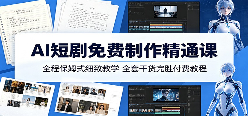 AI短剧免费制作精通课:全程保姆式细致教学,全套干货完胜付费教程-聊项目