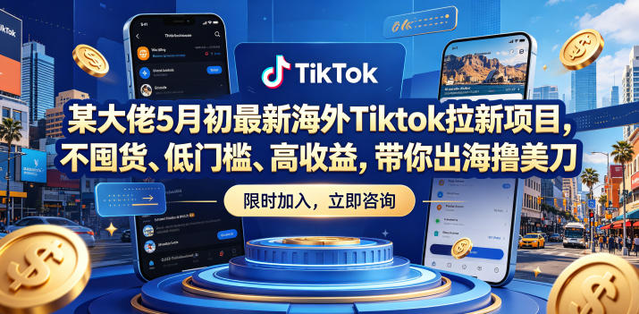 某大佬5月初最新海外Tiktok拉新项目,不囤货、低门槛、高收益,带你出海撸美刀-聊项目