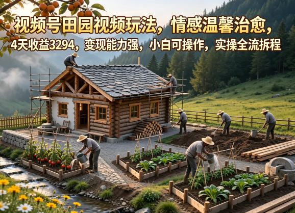 视频号田园视频玩法,情感温馨治愈,4天收益3294,变现能力强,小白可操作,实操全流程拆解-聊项目