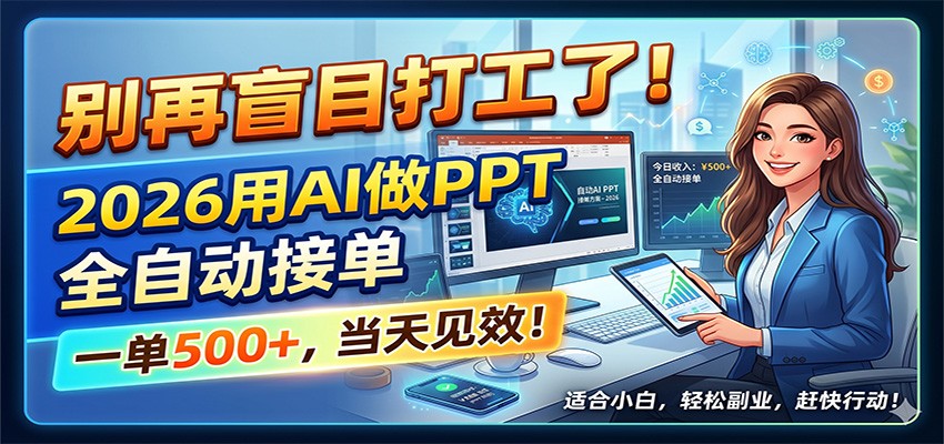 别再盲目打工了!2026用AI做PPT全自动接单,一单5张+,当天见效!-聊项目