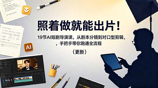 照着做就能出片!19节AI短剧导演课,从剧本分镜到对口型剪辑,手把手带你跑通全流程(更新-聊项目