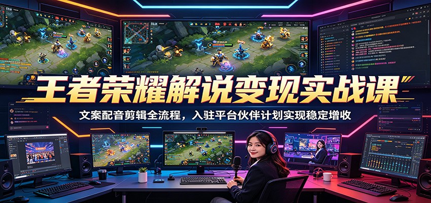 王者荣耀解说变现实战课:文案配音剪辑全流程,入驻平台伙伴计划实现稳定增收-聊项目