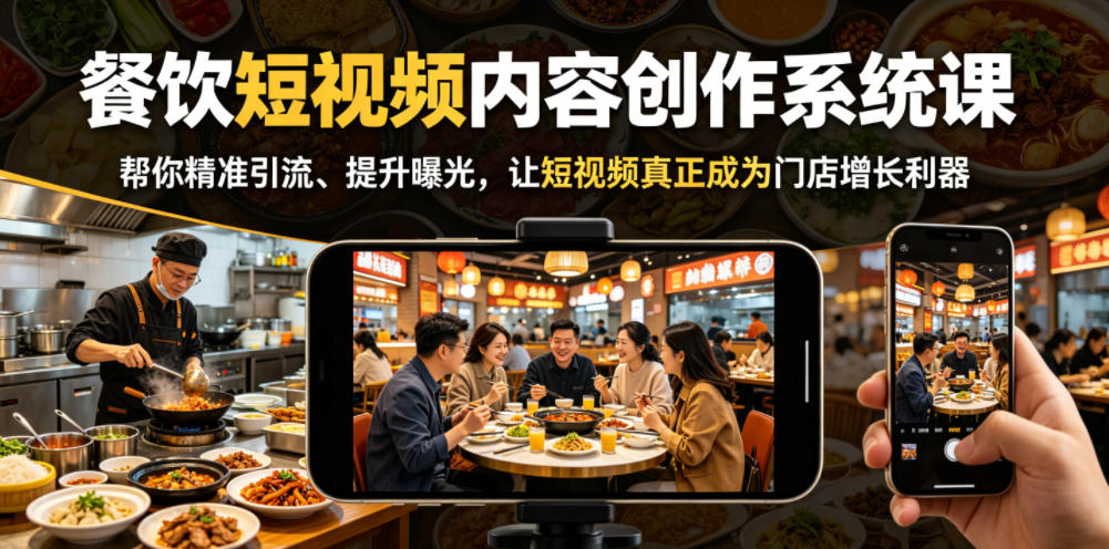 餐饮短视频内容创作系统课,帮你精准引流、提升曝光,让短视频真正成为门店增长利器-聊项目