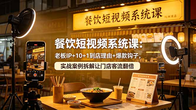 餐饮短视频系统课:老板IP+10+1到店理由+爆款钩子,实战案例拆解让门店客流翻倍-聊项目