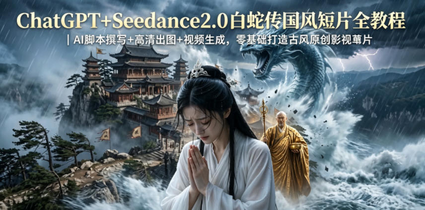 ChatGPT+Seedance2.0白蛇传国风短片全教程|AI脚本撰写+高清出图+视频生成,零基础打造古风原创影视短片-聊项目