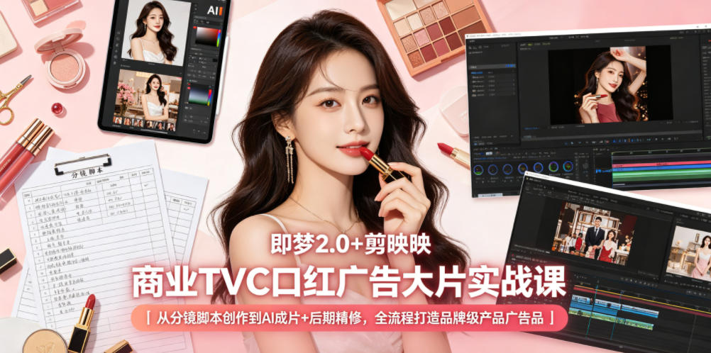 即梦2.0+剪映商业TVC口红广告大片实战课|从分镜脚本创作到AI成片+后期精修,全流程打造品牌级产品广告-聊项目