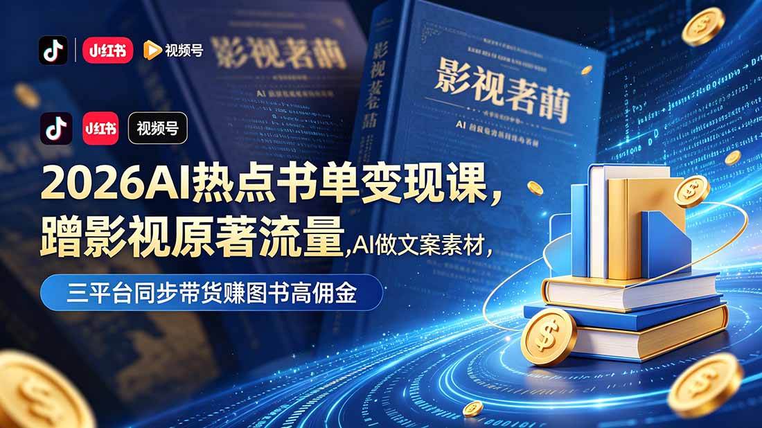2026AI热点书单变现课,蹭影视原著流量,AI做文案素材,三平台同步带货赚图书高佣金-聊项目