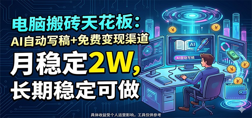 电脑搬砖天花板:AI自动写稿+免费变现渠道,月稳定2W,长期稳定可做-聊项目