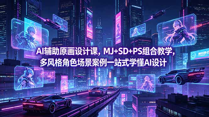 AI辅助原画设计课,MJ+SD+PS组合教学,多风格角色场景案例一站式学懂AI设计-聊项目