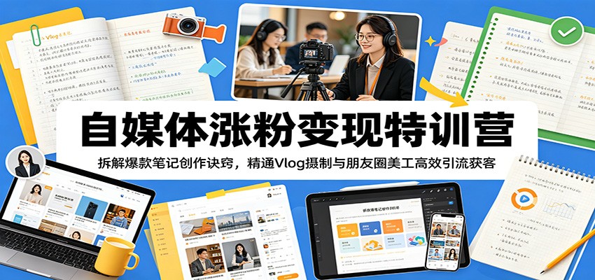 自媒体涨粉变现特训营:拆解爆款笔记创作诀窍,精通Vlog摄制与朋友圈美工高效引流获客-聊项目