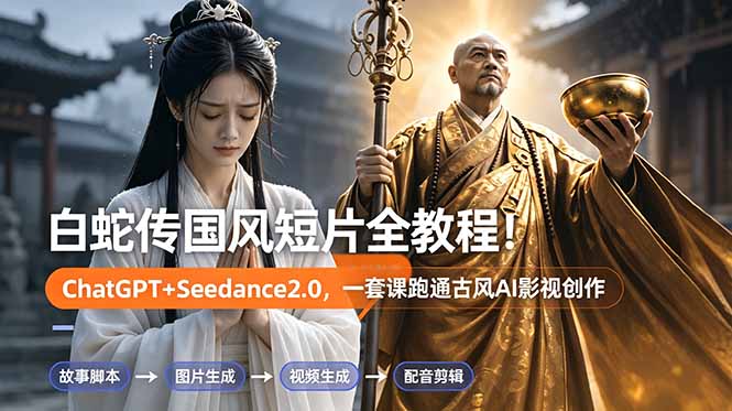 白蛇传-国风短片全教程!ChatGPT+Seedance2.0,一套课跑通古风AI影视创作-聊项目