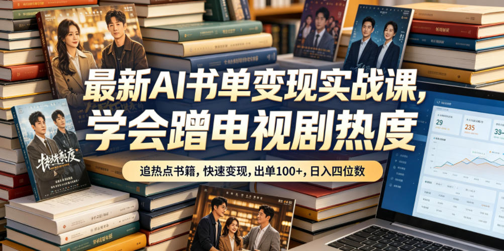 最新AI书单变现实战课,学会蹭电视剧热度,追热点书籍,快速变现,出单100+,日入四位数-聊项目