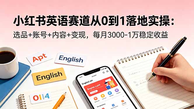 小红书英语赛道从0到1落地实操：选品+账号+内容+变现，每月3000-1万稳定收益-聊项目