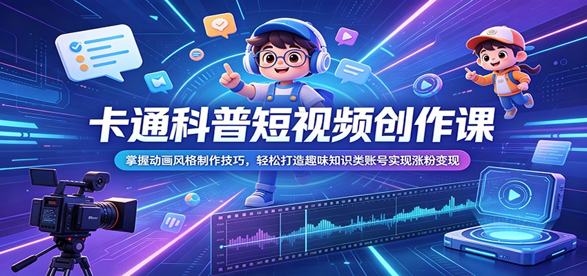 卡通科普短视频创作课:掌握动画风格制作技巧,轻松打造趣味知识类账号实现涨粉变现-聊项目