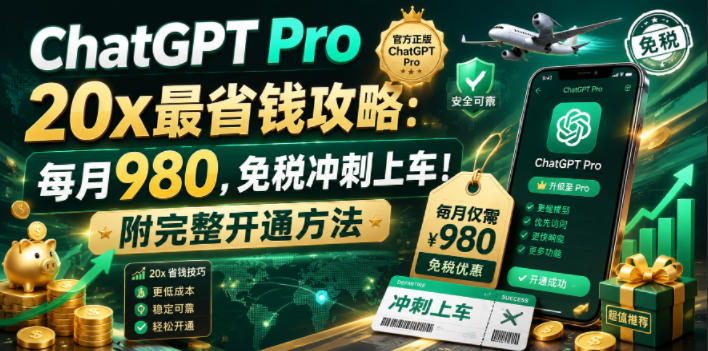 ChatGPT Pro 20x最省钱攻略:每月980,免税冲刺上车!附完整开通方法【文档】-聊项目