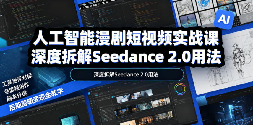 人工智能漫剧短视频实战课,深度拆解Seedance 2.0用法,工具测评对标+全流程创作+脚本分镜+后期剪辑变现全教学-聊项目