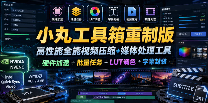 小丸工具箱重制版–高性能全能视频压缩+媒体处理工具|硬件加速+批量任务+LUT调色+字幕封装-聊项目