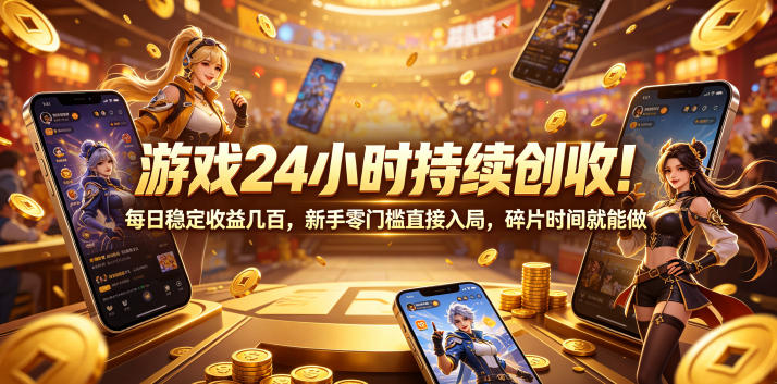 游戏24小时持续创收!每日稳定收益几百,新手零门槛直接入局,碎片时间就能做【揭秘】-聊项目