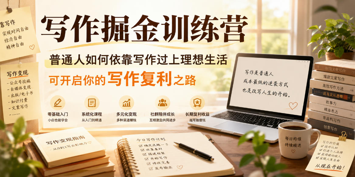 写作掘金训练营,普通人如何依靠写作过上理想生活,可开启你的写作复利之路(更新6月)-聊项目