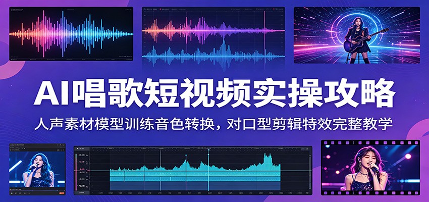 AI唱歌短视频实操攻略:人声素材模型训练音色转换,对口型剪辑特效完整教学-聊项目