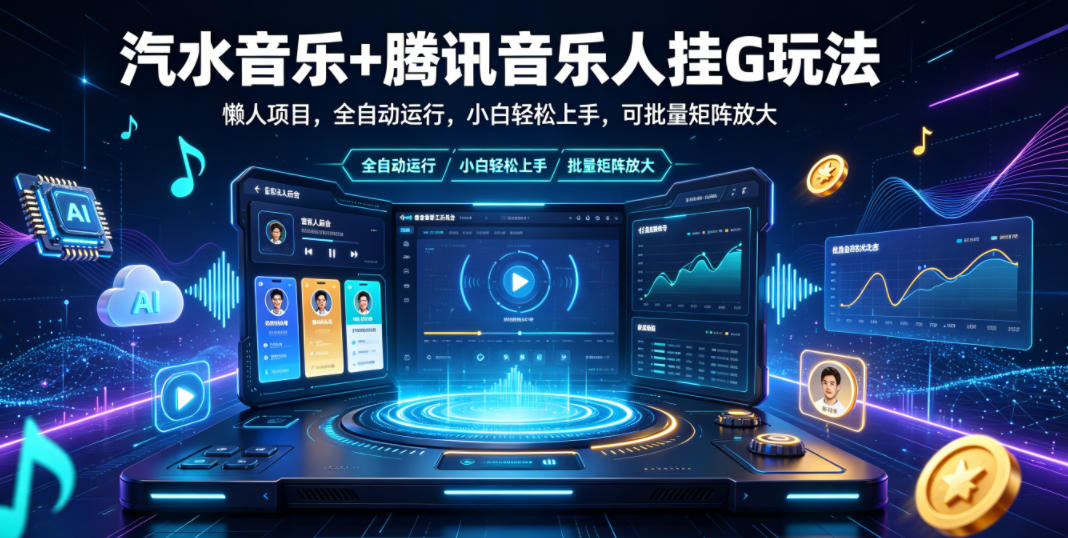 汽水音乐+腾讯音乐人挂G玩法，懒人项目，全自动运行，小白轻松上手，可批量矩阵放大【揭秘】-聊项目