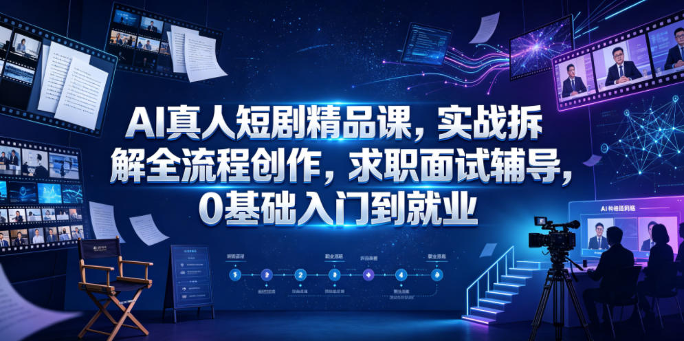 AI真人短剧精品课,实战拆解全流程创作,求职面试辅导,0基础入门到就业-聊项目
