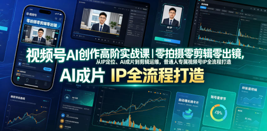视频号AI创作高阶实战课｜零拍摄零剪辑零出镜，从IP定位、AI成片到剪辑运维，普通人专属视频号IP全流程打造-聊项目