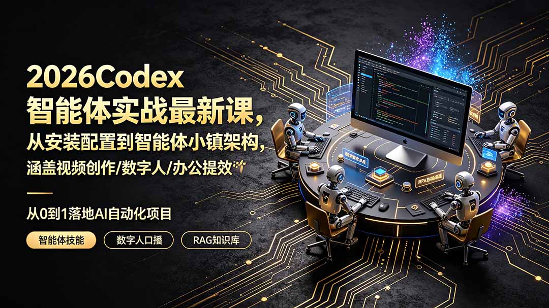 2026Codex智能体实战最新课,从安装配置到智能体小镇架构,涵盖视频创作/数字人/办公提效全技能-聊项目
