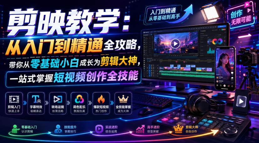 剪映教学:从入门到精通全攻略,带你从零基础小白成长为剪辑大神,一站式掌握短视频创作全技能-聊项目
