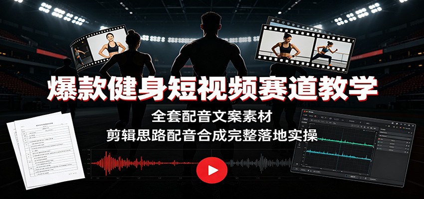 爆款健身短视频赛道教学:全套配音文案素材,剪辑思路配音合成完整落地实操-聊项目