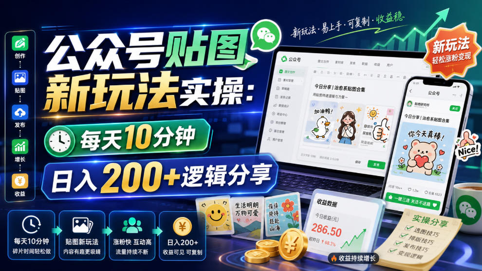 公众号贴图新玩法实操,每天10分钟,日入200+逻辑分享-聊项目