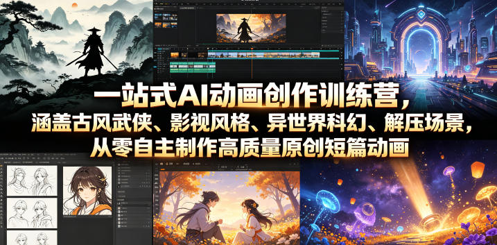 一站式AI动画创作训练营,涵盖古风武侠、影视风格、异世界科幻、解压场景,从零自主制作高质量原创短篇动画(更新)-聊项目