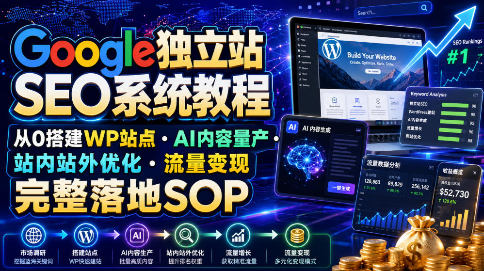 Google独立站SEO系统教程,从0搭建WP站点・AI内容量产・站内站外优化・流量变现完整落地SOP(2026年7月)-聊项目