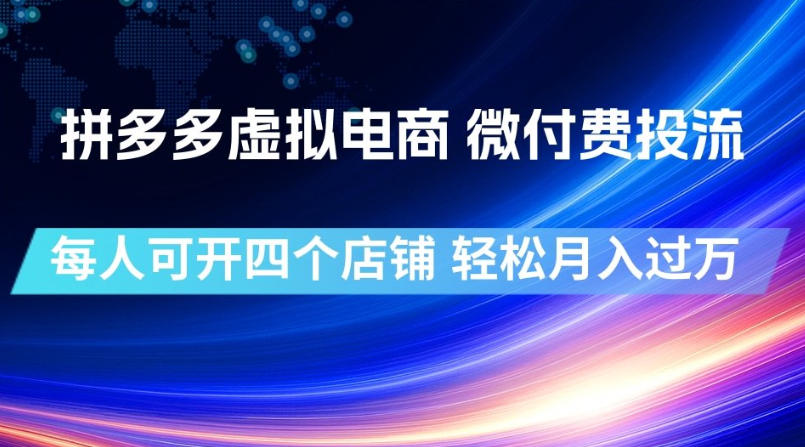 拼多多虚拟电商,微付费投流玩法,每人可开四个店,轻松月入过1W【揭秘】-聊项目