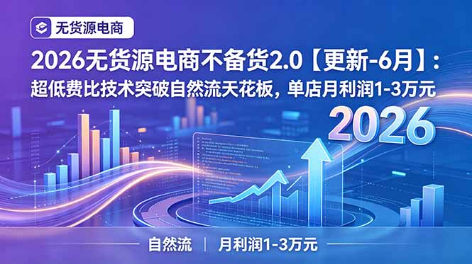 2026无货源电商不备货2.0【更新-7月】：超低费比技术突破自然流天花板，单店月利润1-3万元-聊项目