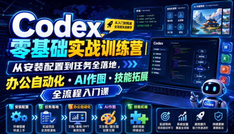 Codex零基础实战训练营|从安装配置到任务全落地,办公自动化・AI作图・技能拓展全流程入门课-聊项目