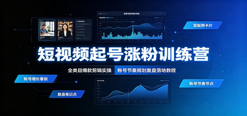 短视频起号涨粉训练营:全类目爆款剪辑实操,账号节奏规划复盘落地教程-聊项目