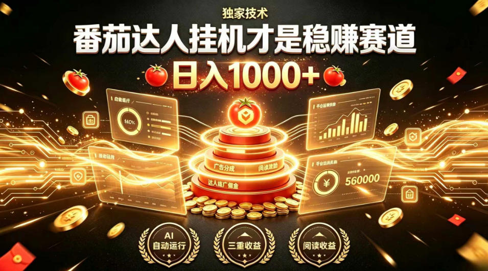 别再瞎找副业!番茄达人挂G才是稳賺赛道,日入1000+,全程傻瓜式操作,可矩阵放大【揭秘】-聊项目