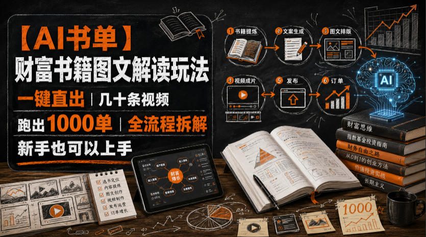 【AI书单】财富书籍图文解读玩法,一键直出,几十条视频,跑出1000单,全流程拆解,新手也可以上手-聊项目
