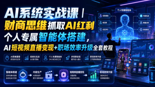 AI系统实战课|财商思维抓取AI红利|个人专属智能体搭建,AI短视频直播变现+职场效率升级全套教程-聊项目
