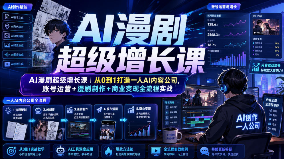 AI漫剧超级增长课｜从0到1打造一人AI内容公司，账号运营+漫剧制作+商业变现全流程实战-聊项目